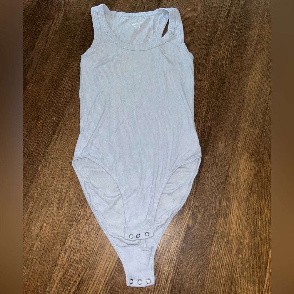 Aerie Light Blue Sleeveless Bodysuit with High Neckline